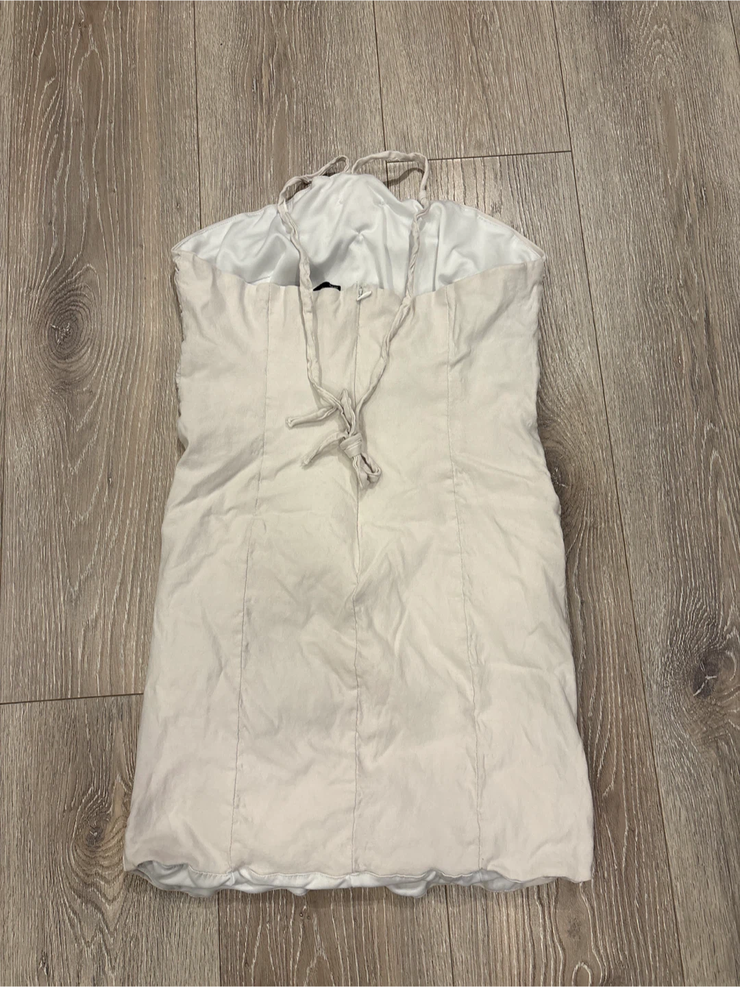White Ruched Halter Dress with Rose Detail - photo 4