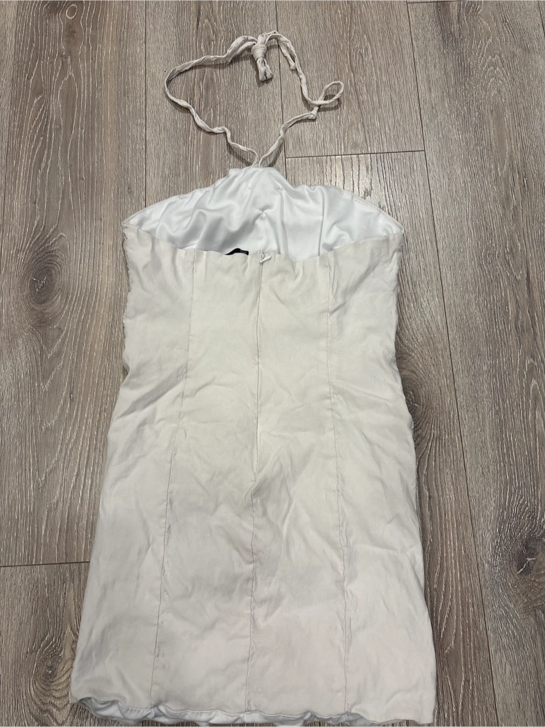 White Ruched Halter Dress with Rose Detail - photo 3