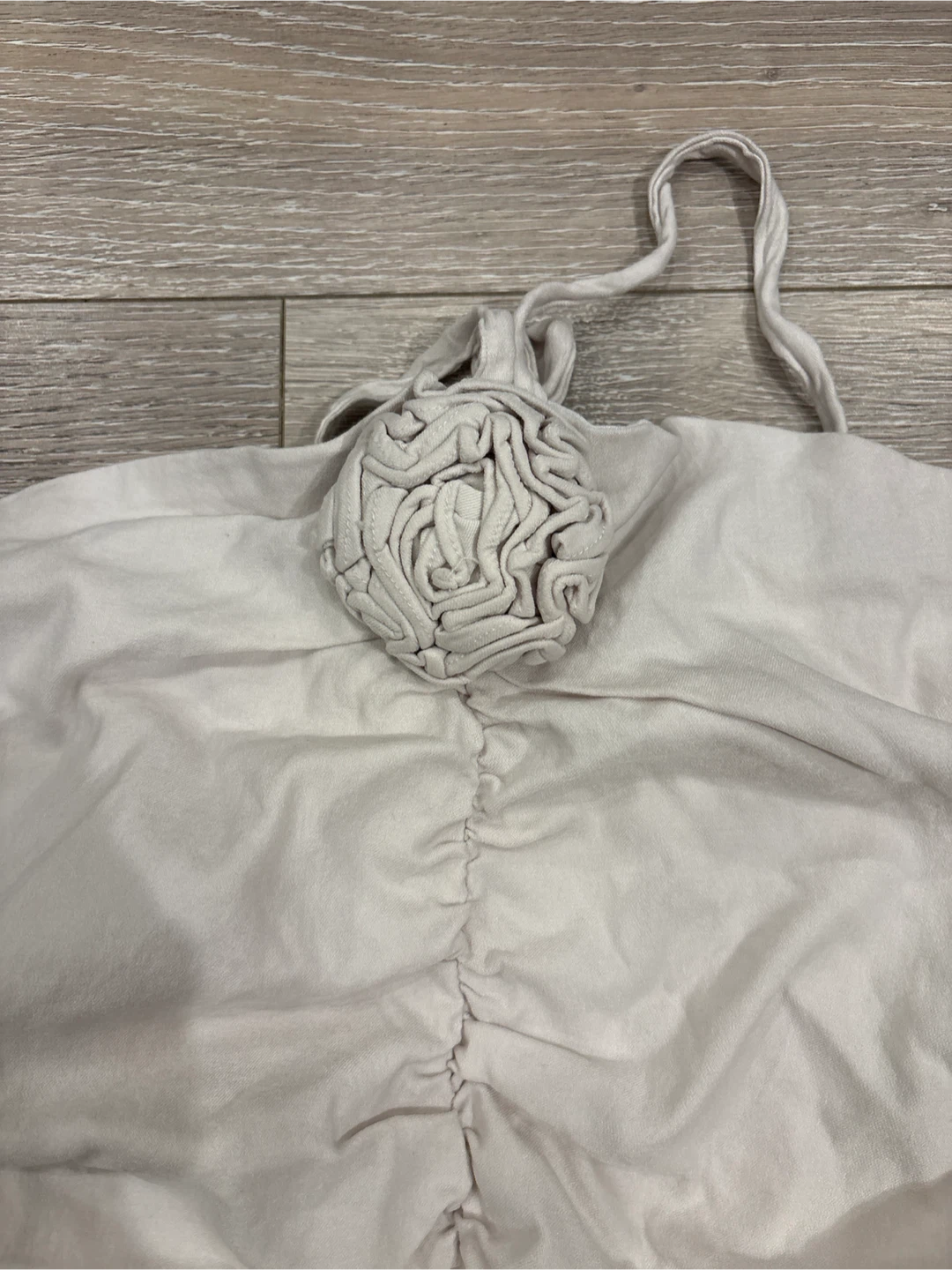 White Ruched Halter Dress with Rose Detail - photo 5