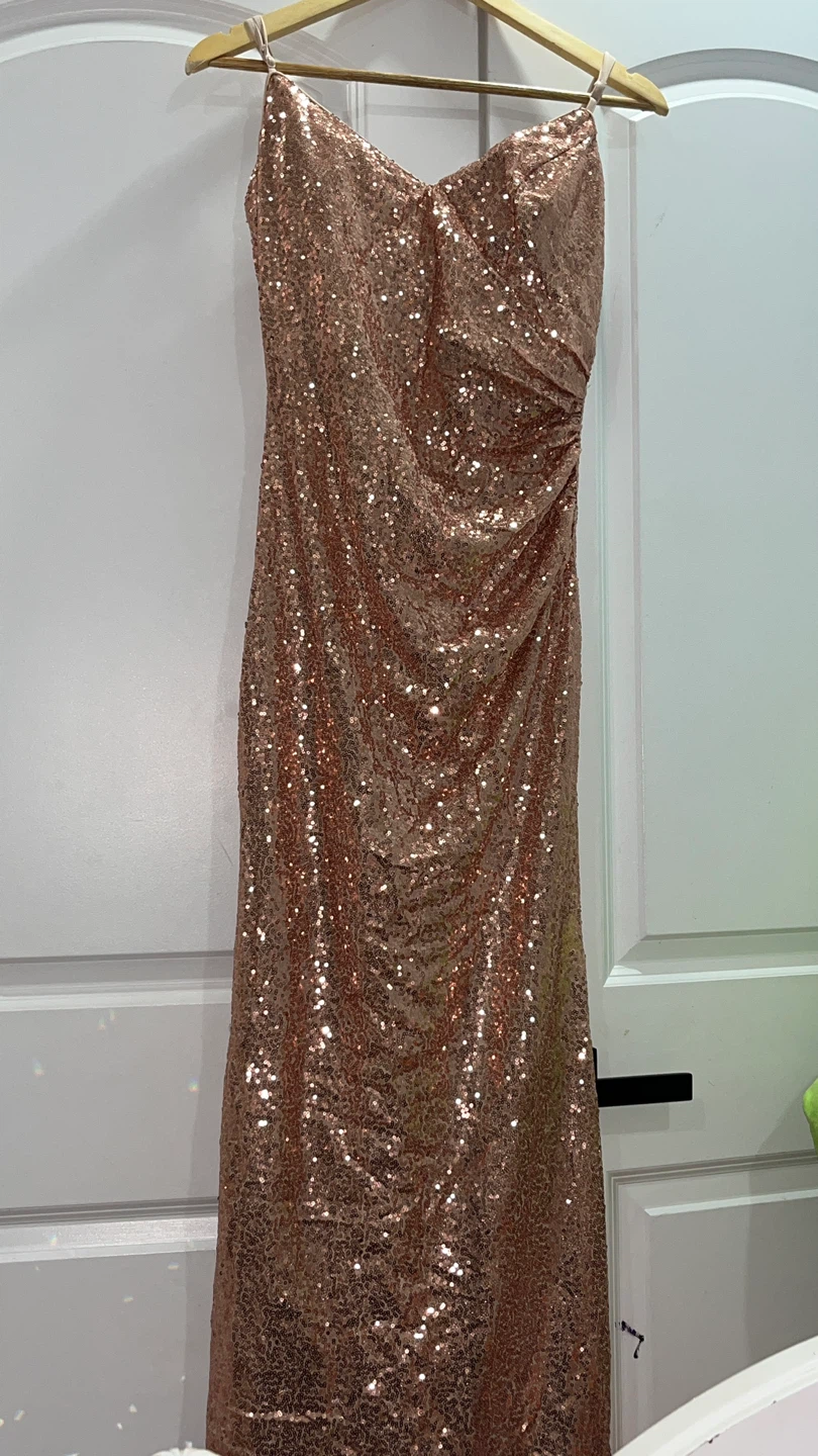 Sparkly Rose Gold Sequin Spaghetti Strap Dress - photo 2