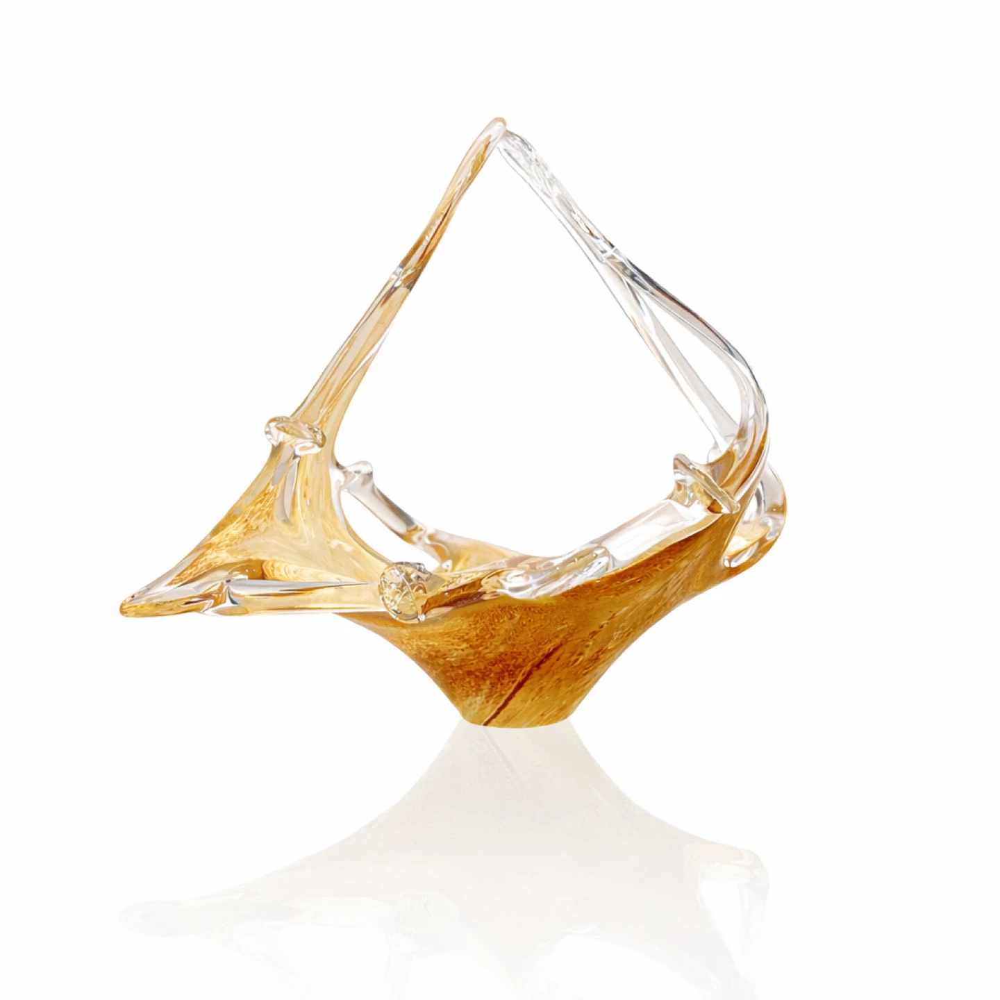 Heavy Hand-Blown Art Glass Basket, Amber & Clear, 9.75” - photo 3