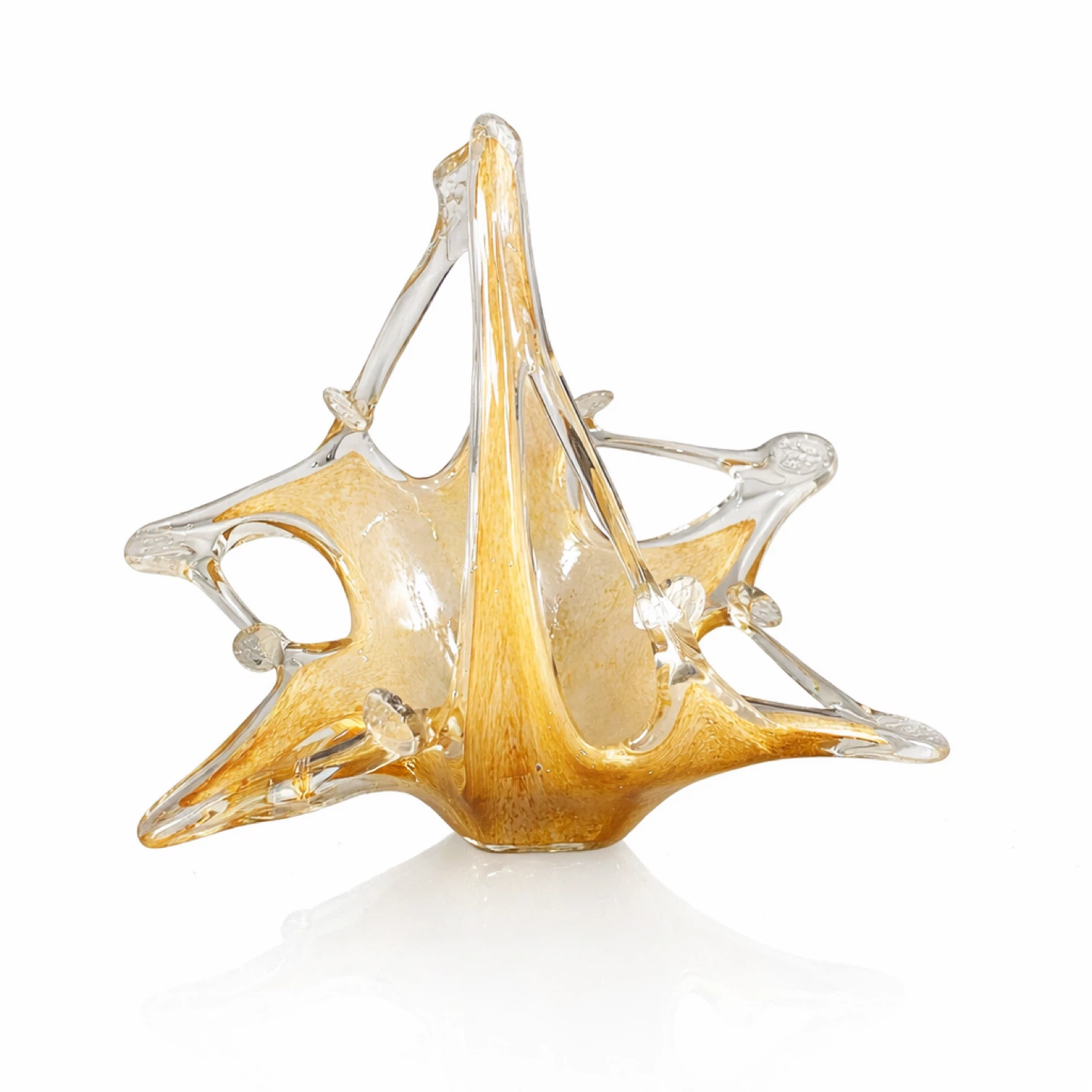 Heavy Hand-Blown Art Glass Basket, Amber & Clear, 9.75” - photo 4