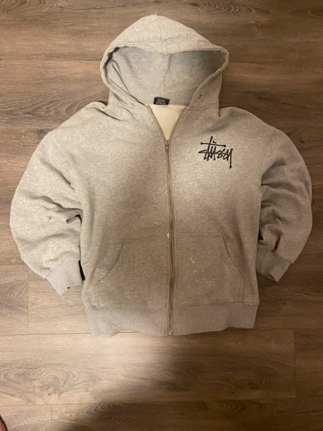 Stussy Grey Zip-Up Hoodie Size M