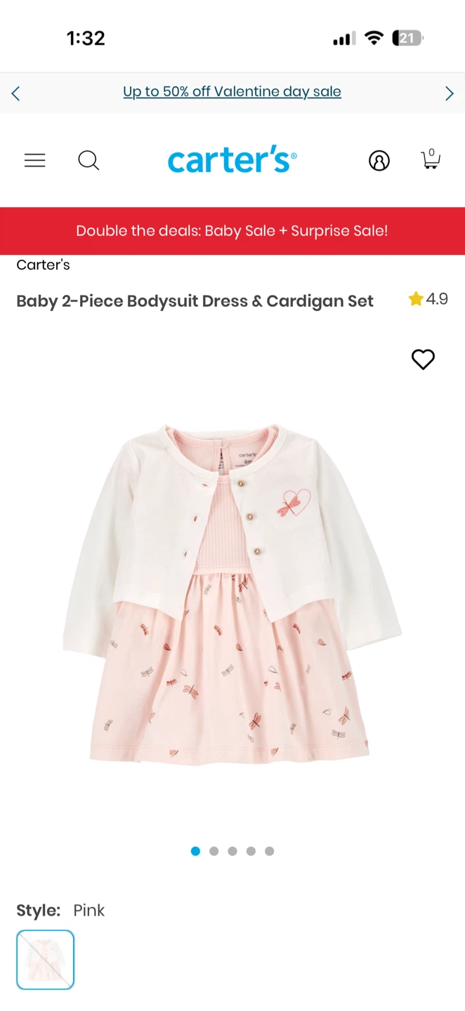Carter's Baby 3m Bodysuit Dress & Cardigan Set