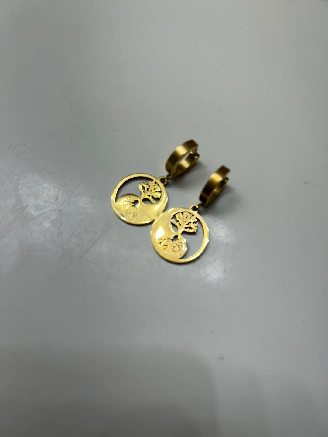 Gold Tone Tree of Life Hoop Earrings