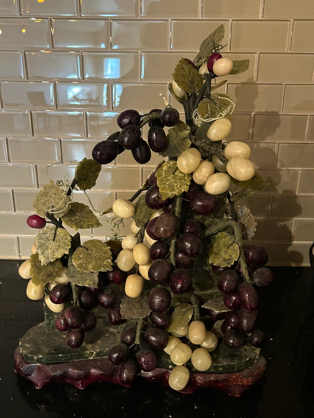 Decorative Jade and Agate Grape Cluster Sculpture