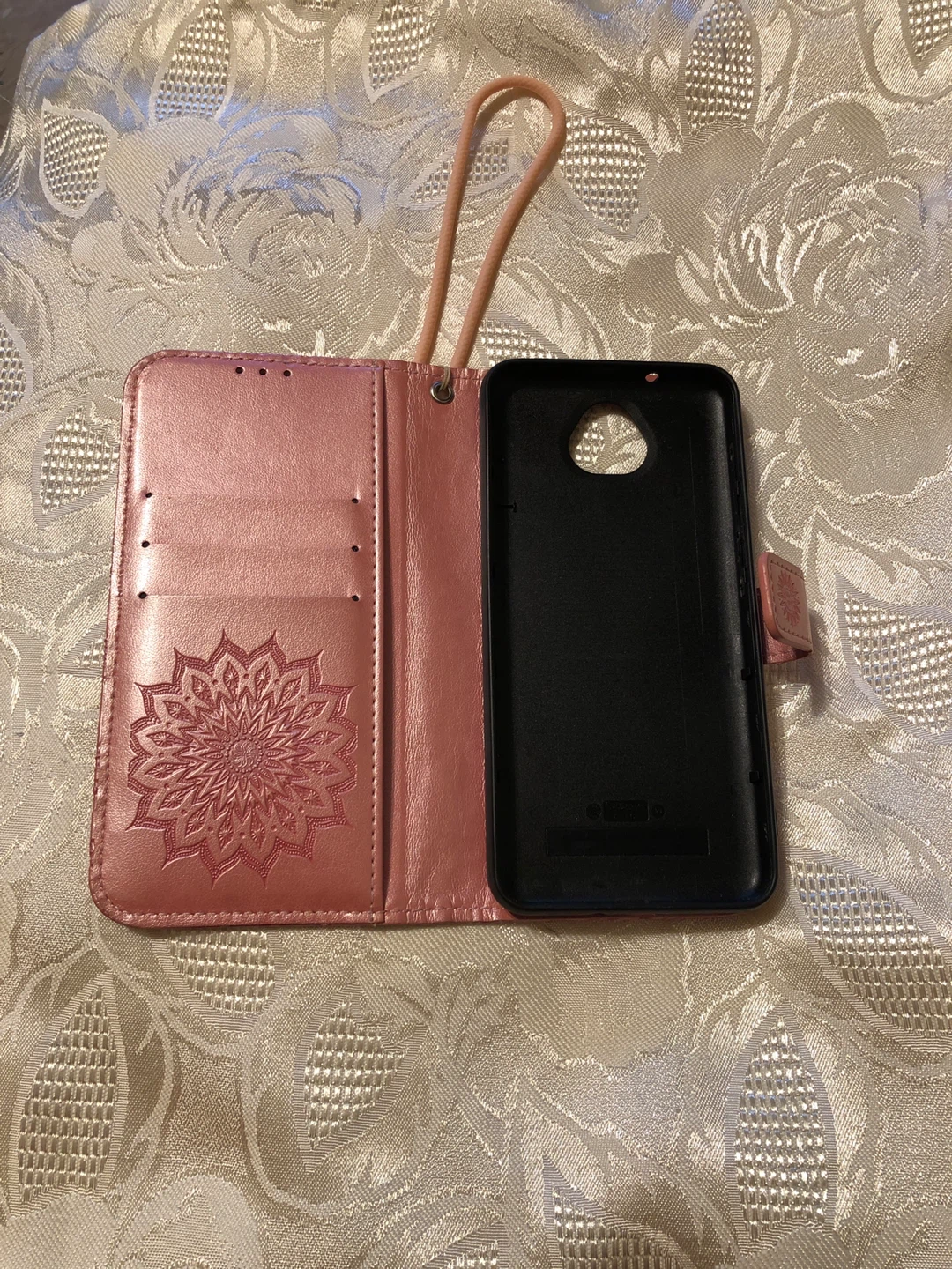 Rose Gold Embossed Mandala Phone Case with Wrist Strap