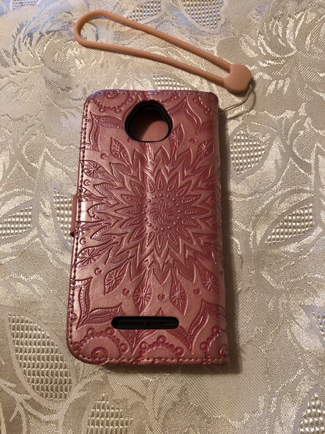 Rose Gold Embossed Mandala Phone Case with Wrist Strap - photo 2