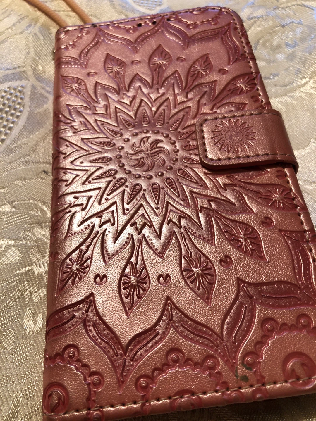 Rose Gold Embossed Mandala Phone Case with Wrist Strap - photo 4