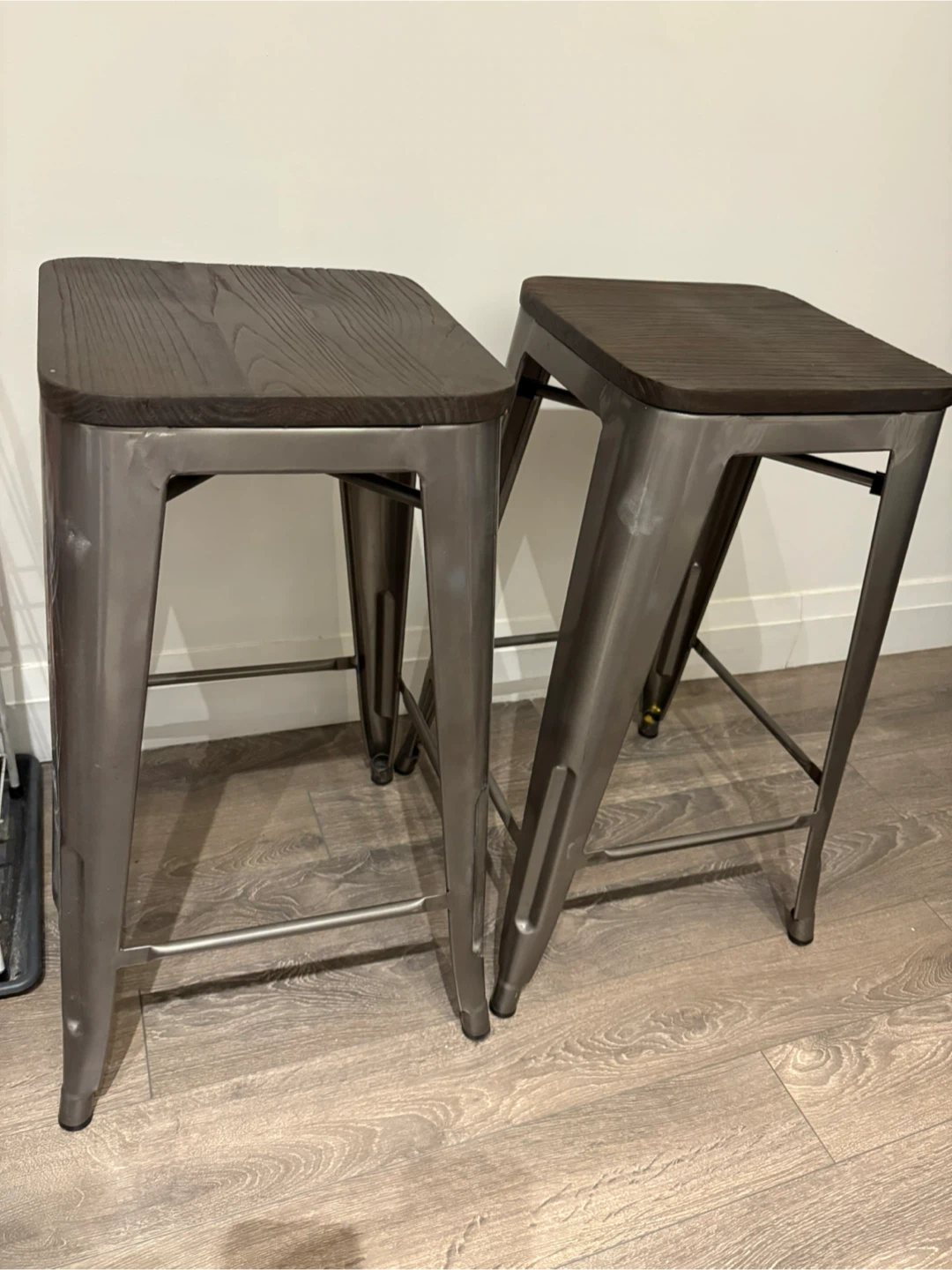 Industrial Style Bar Stools with Wooden Seat
