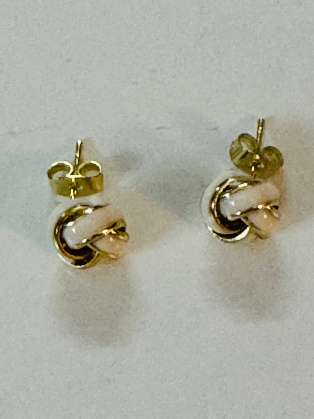 Ivory Enameled 14K Plated Knot Stud Earrings!