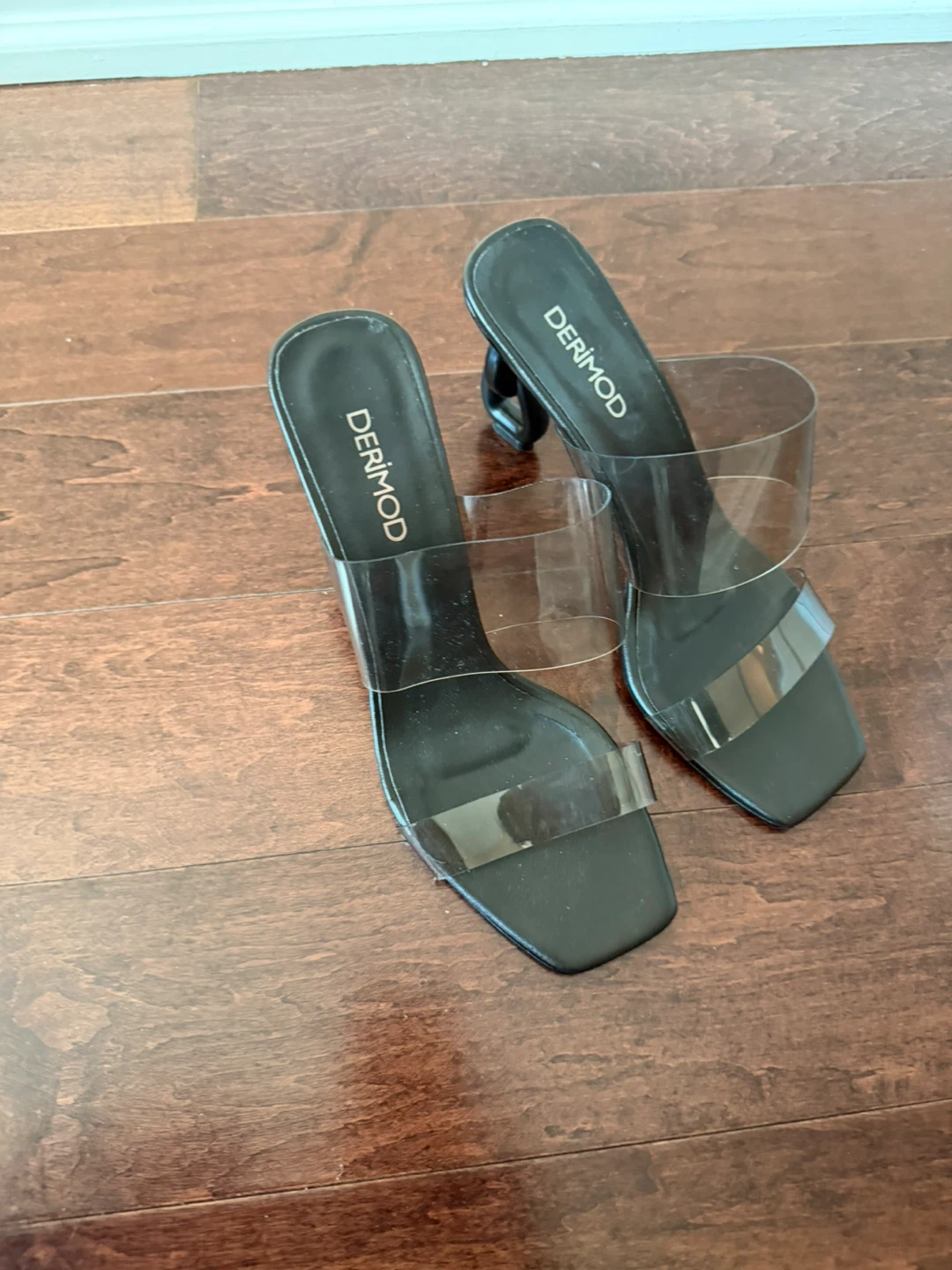Derimod Black Clear Strap Heels - Size 39🏆