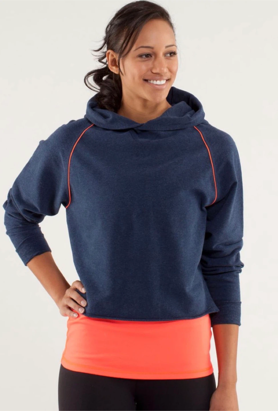 Lululemon Navy Blue Cropped Hoodie with Orange Piping - photo 4