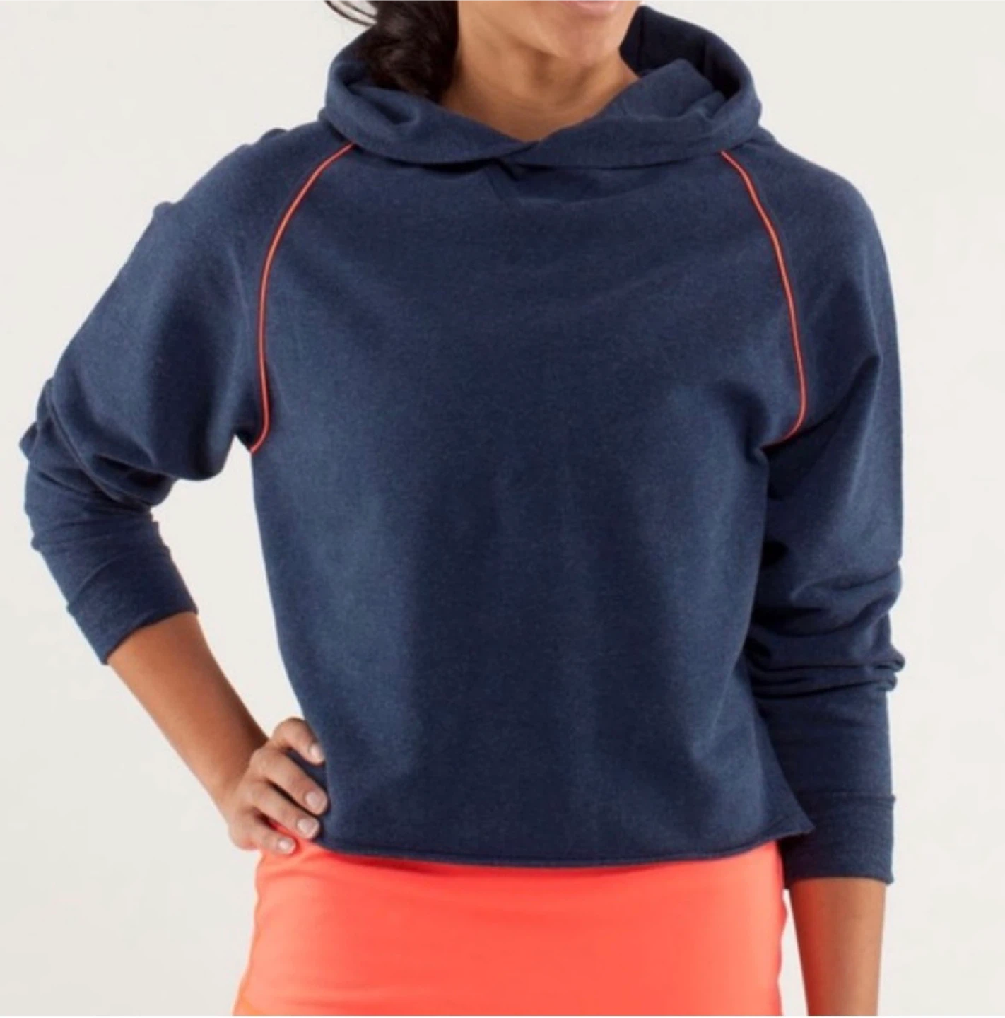 Lululemon Navy Blue Cropped Hoodie with Orange Piping - photo 5