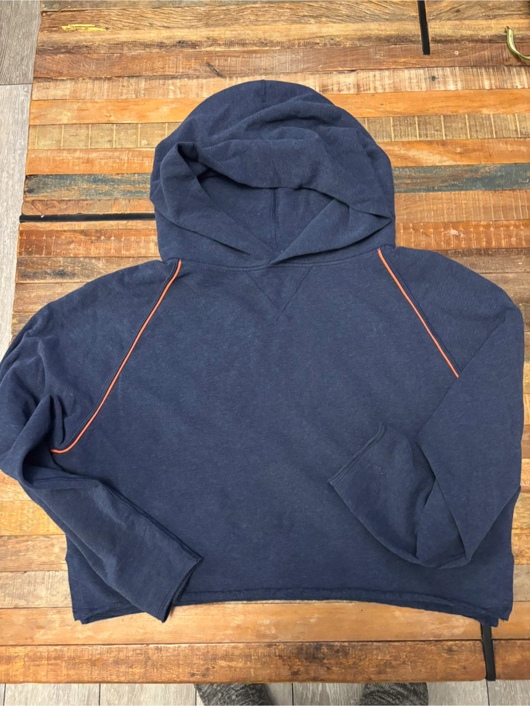 Lululemon Navy Blue Cropped Hoodie with Orange Piping