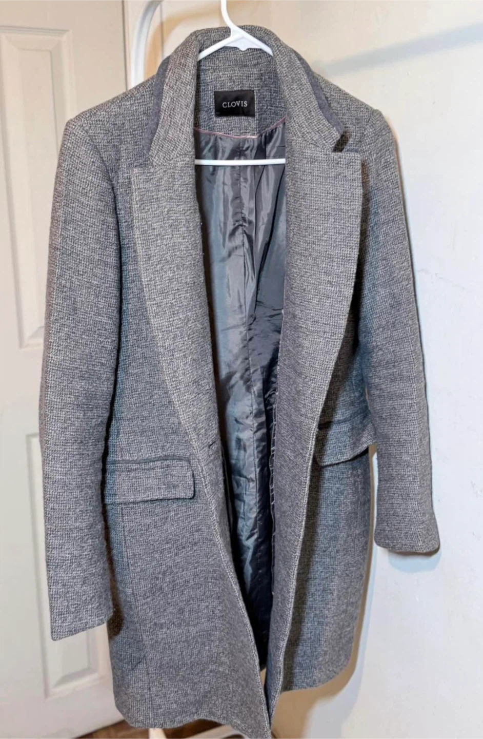 CLOVIS Grey Herringbone Wool Blend Coat - photo 2