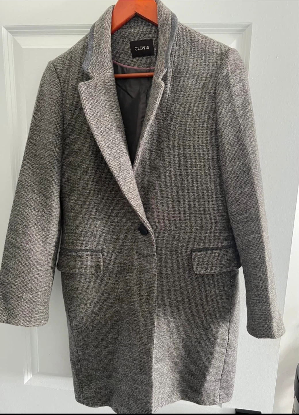 CLOVIS Grey Herringbone Wool Blend Coat