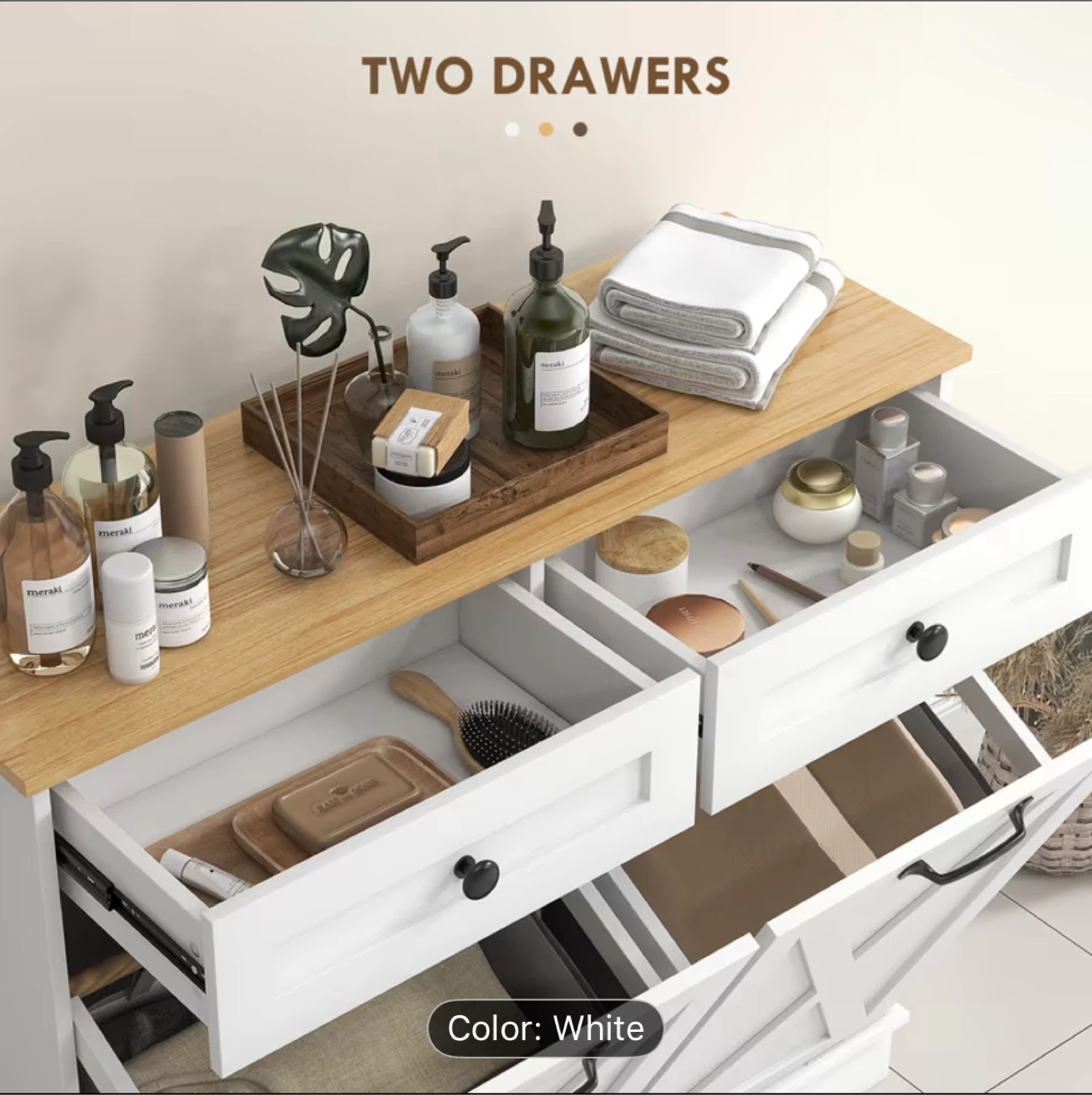White Laundry Hamper Cabinet with Two Drawers - photo 3