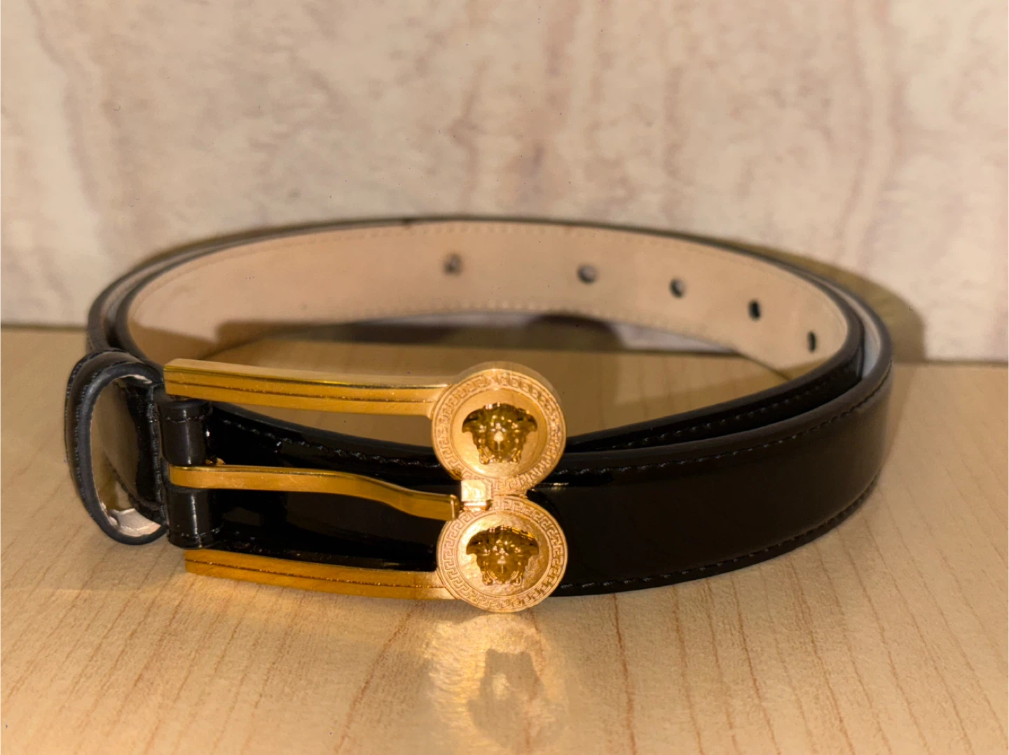 Versace Belt Black Patent Leather Gold Medusa Buckle 80/32