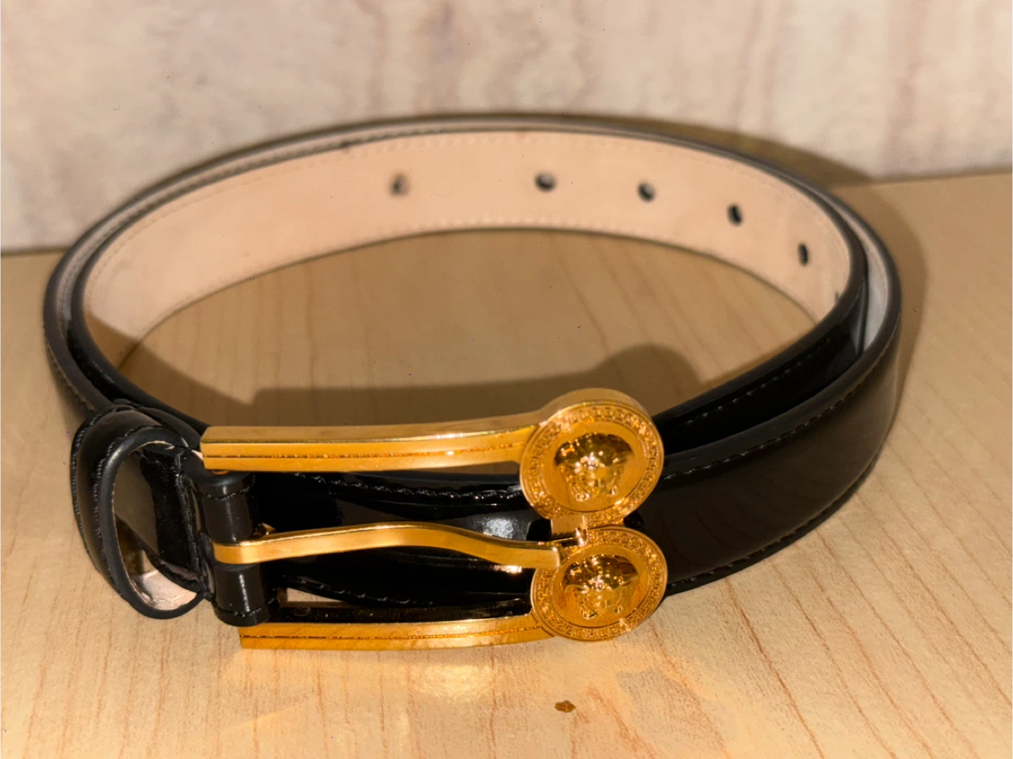 Versace Belt Black Patent Leather Gold Medusa Buckle 80/32 - photo 2