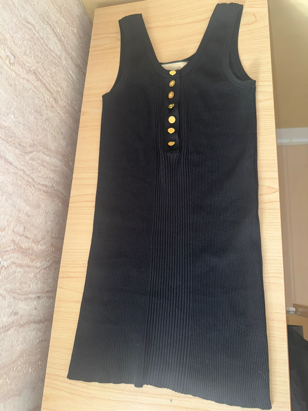 Gucci Black Ribbed Button Detail Sleeveless Dress Size M