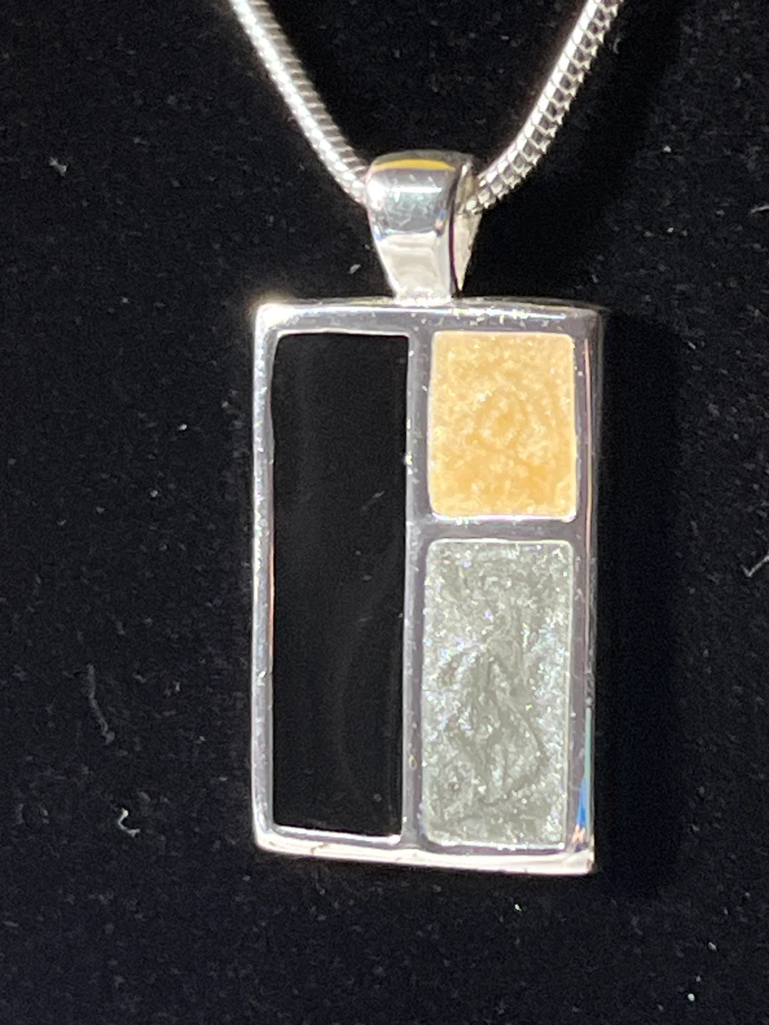 Silver-tone Pendant Necklace with Geometric Inlay - photo 2
