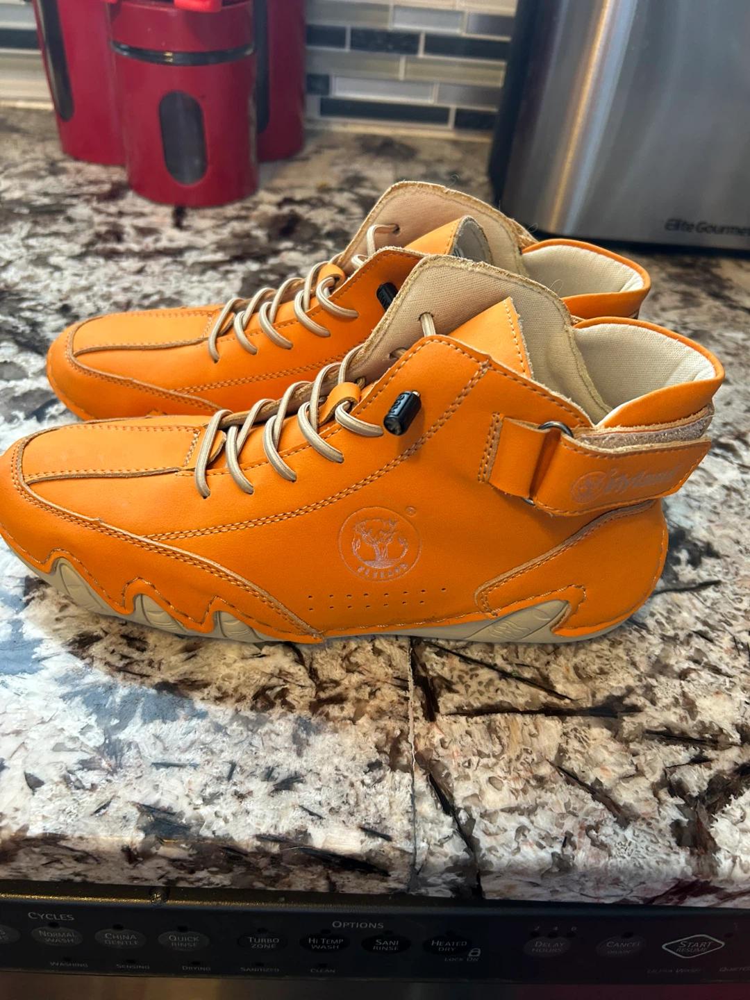 FLYLAND Orange Leather High-Top Sneakers