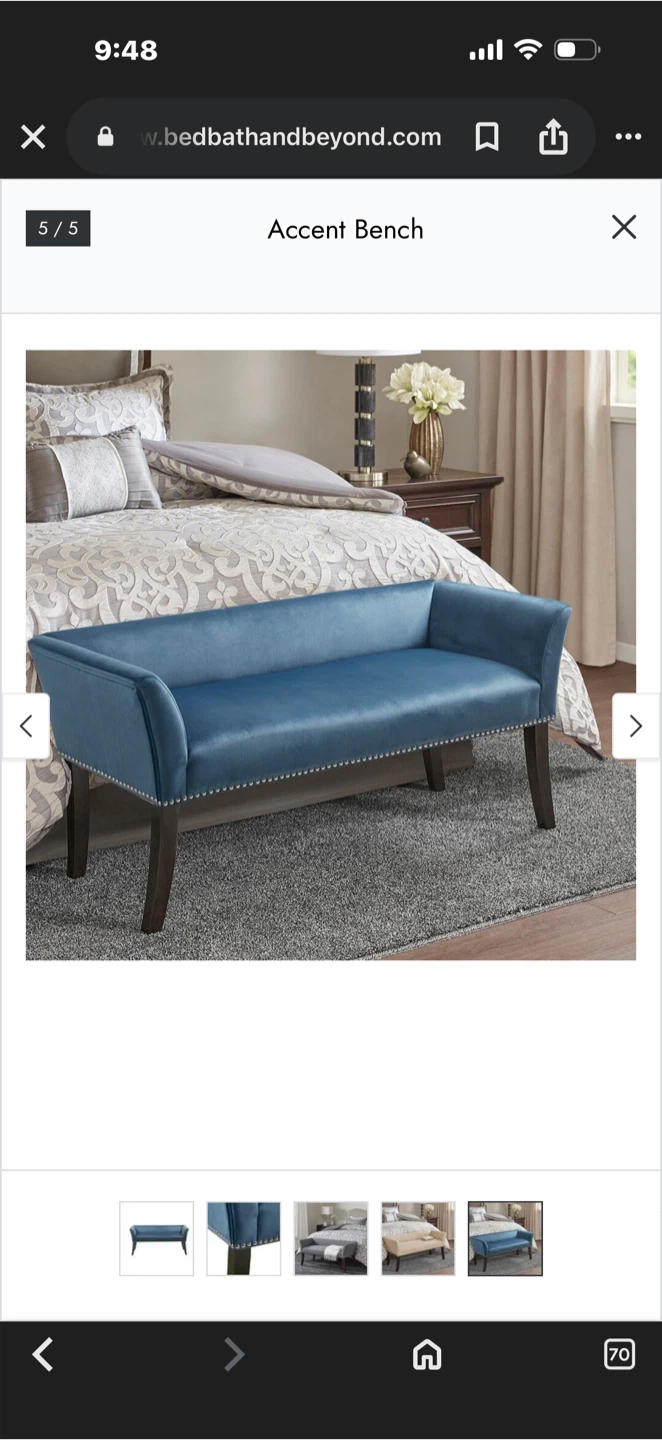 Teal Velvet Accent Bench - photo 3