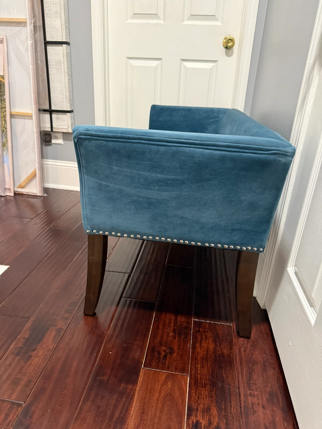 Teal Velvet Accent Bench - photo 2