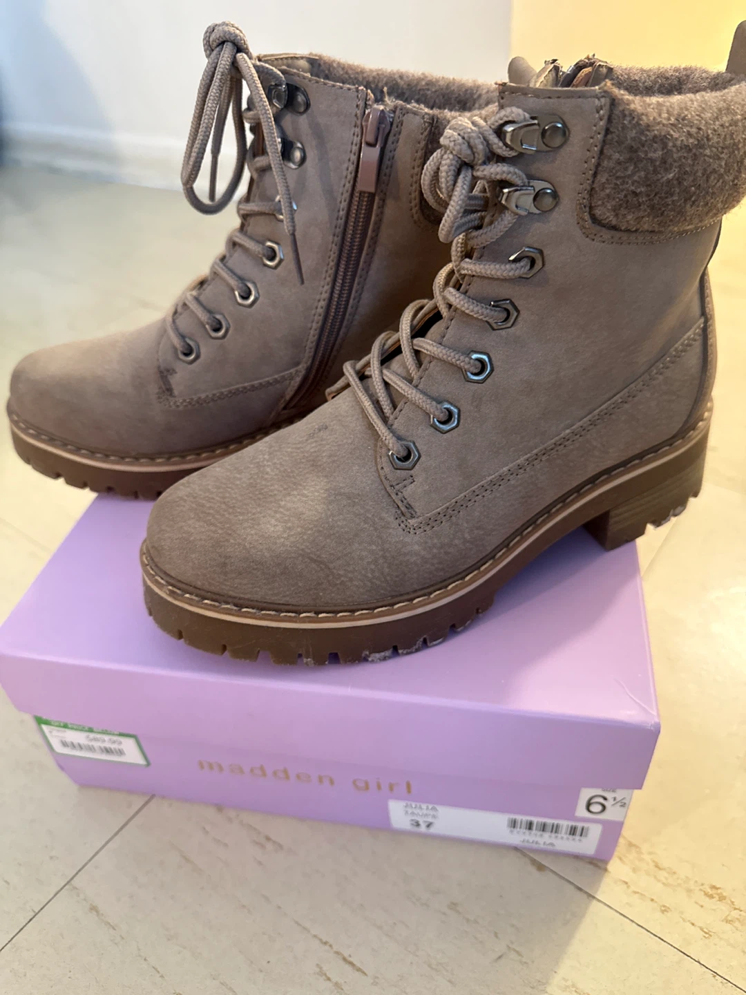 Madden Girl Women's Grey Lace-Up Combat Boots