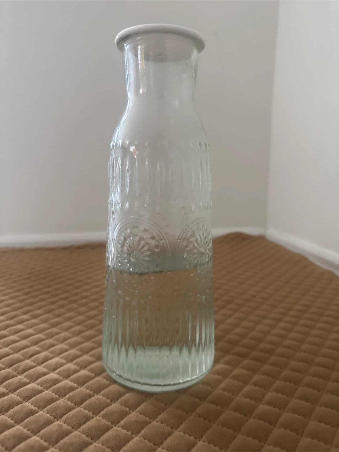 Glass Water Carafe with Embossed Pattern