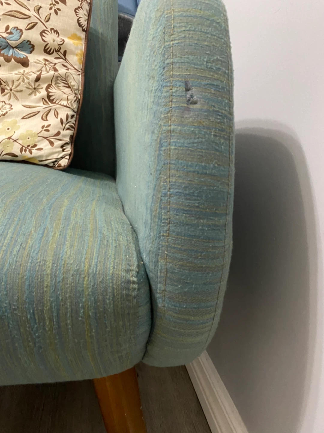 Teal Accent Chair with Floral Pillow - photo 3