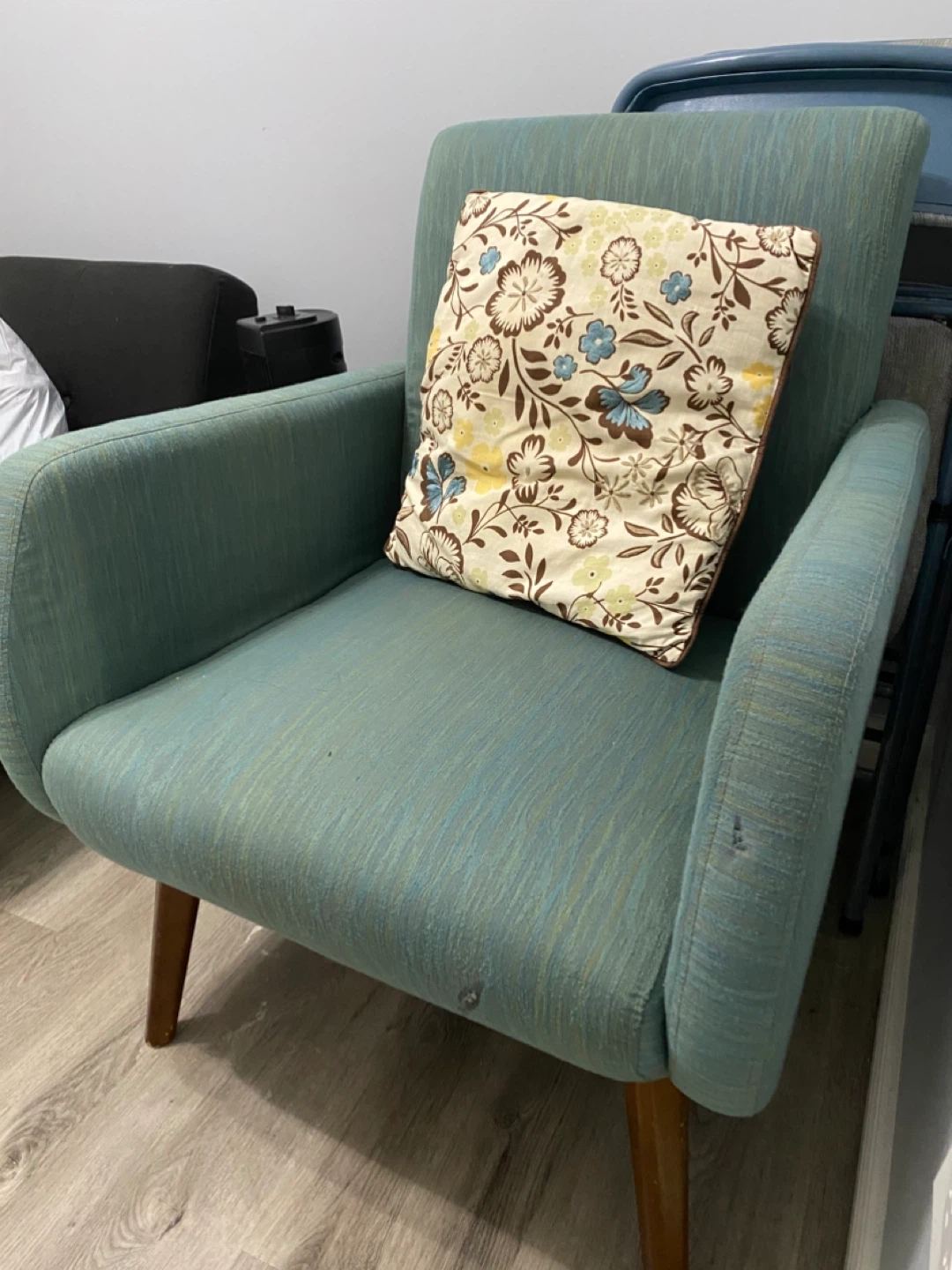 Teal Accent Chair with Floral Pillow - photo 2