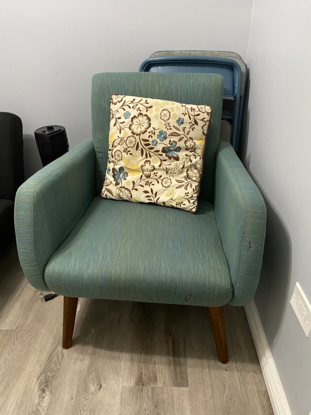 Teal Accent Chair with Floral Pillow - photo 5