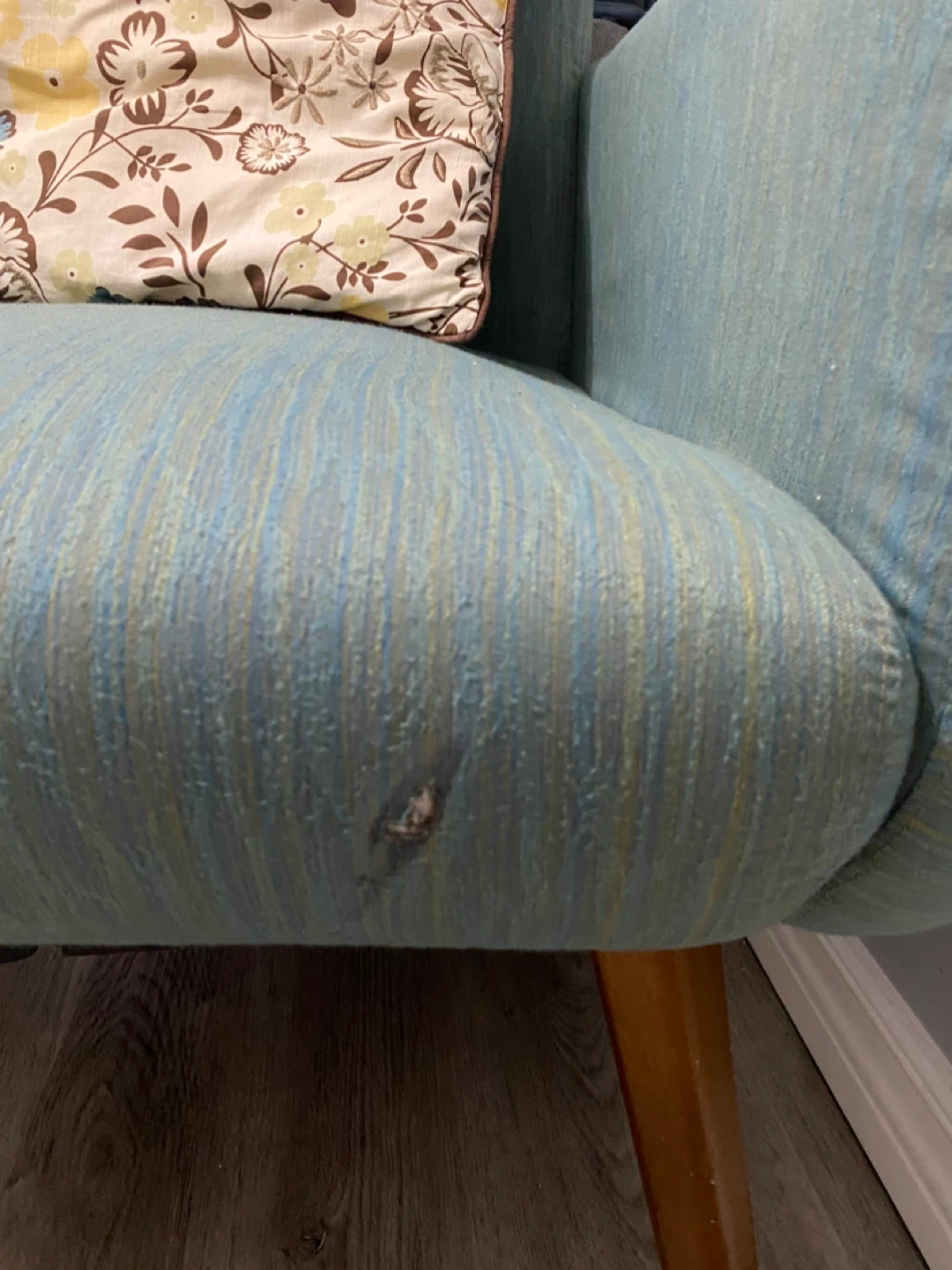 Teal Accent Chair with Floral Pillow - photo 4