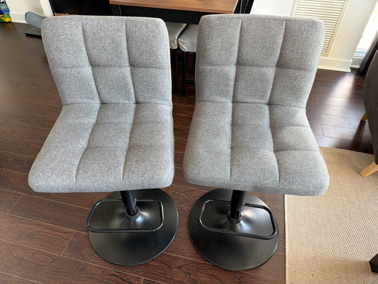 Grey Tufted Swivel Bar Stool - Set of 2