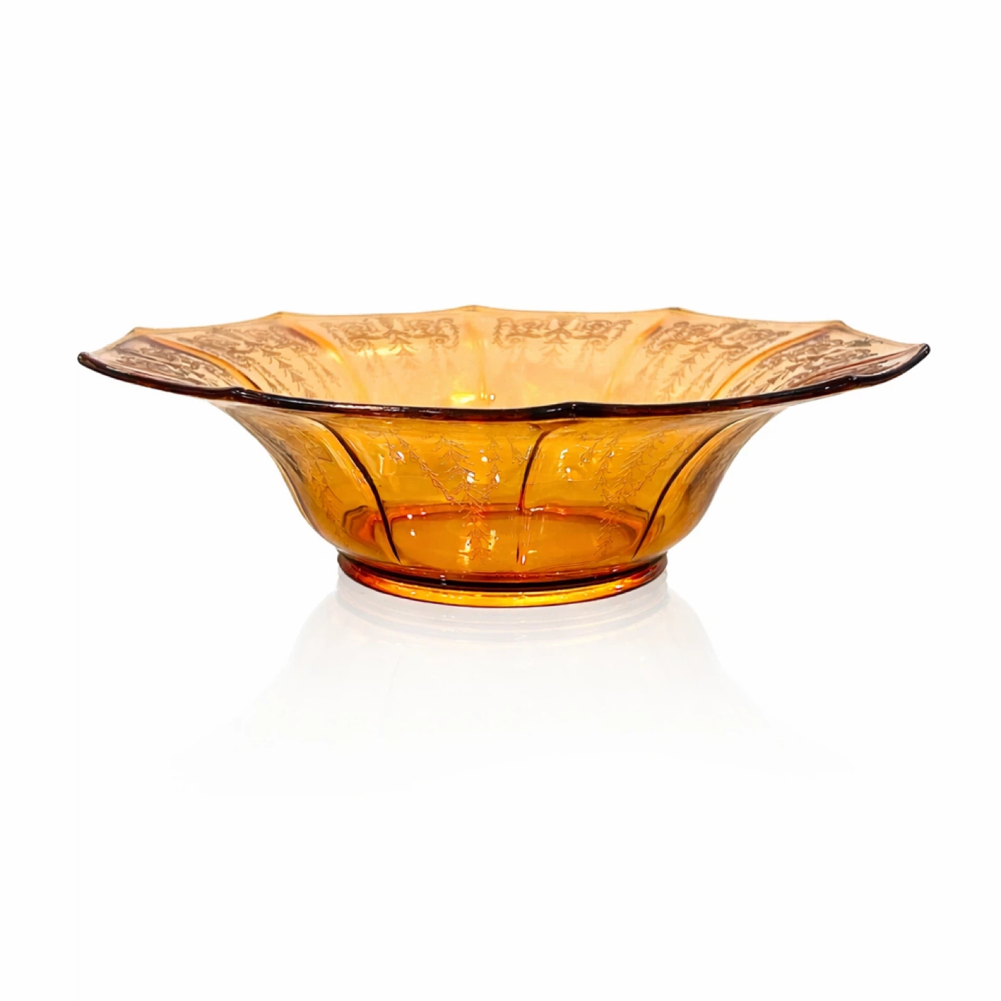 c.1935–1945 Cambridge Amber Etched Decagon Bowl, Triangle-C