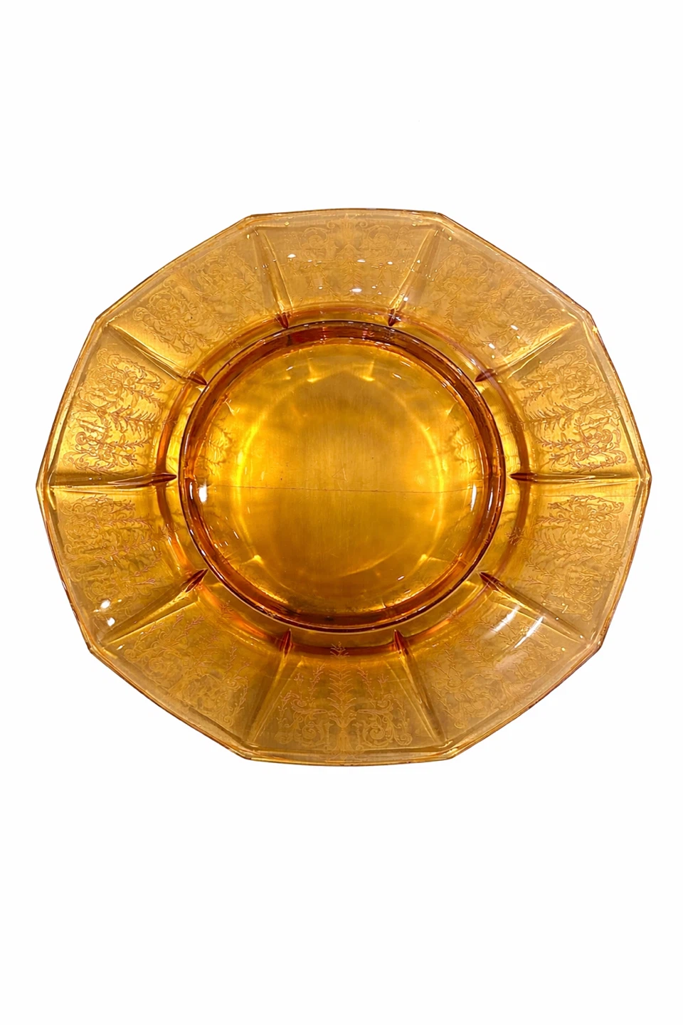 c.1935–1945 Cambridge Amber Etched Decagon Bowl, Triangle-C - photo 5