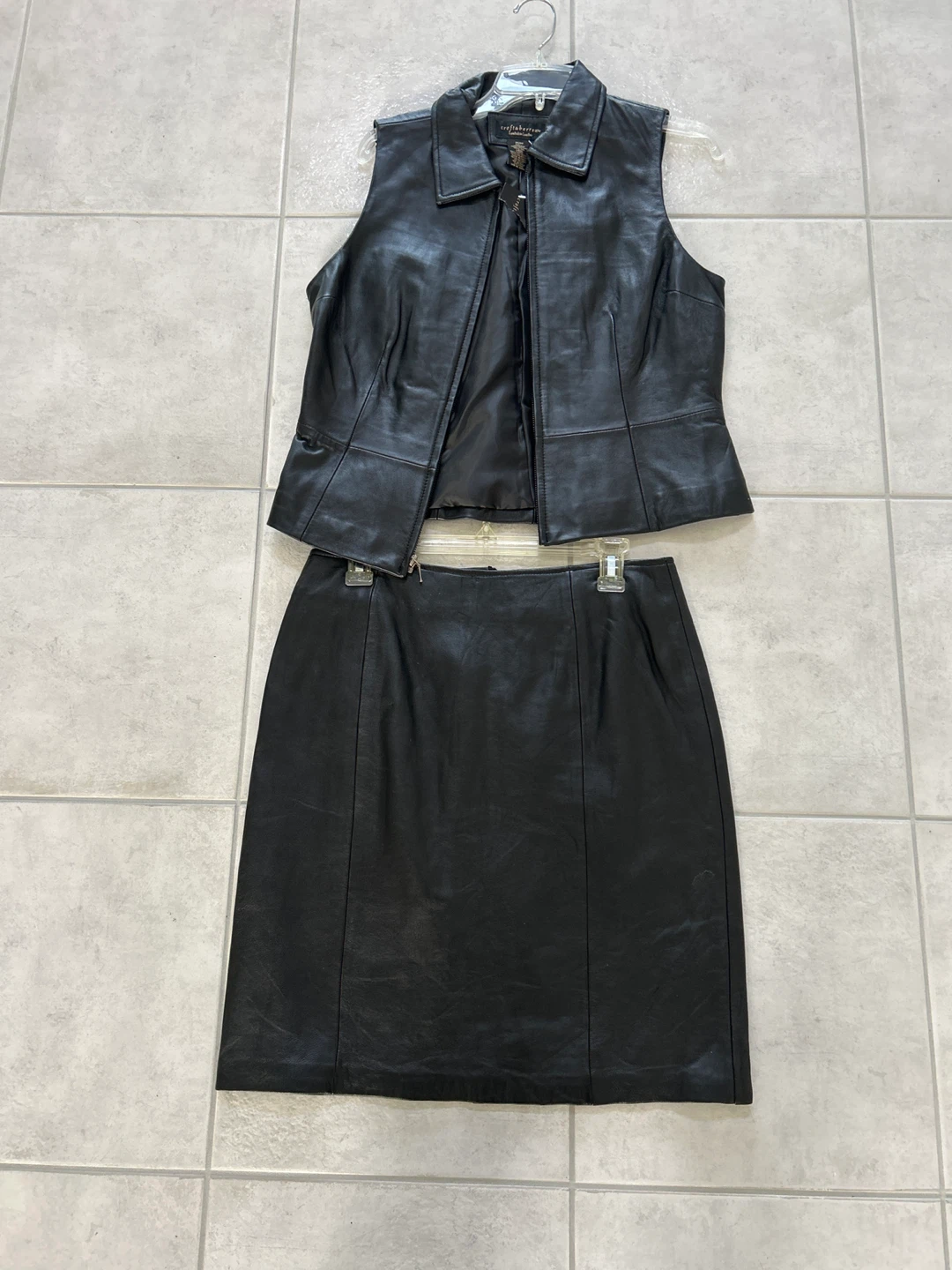 Lambskin leather vest n skirt