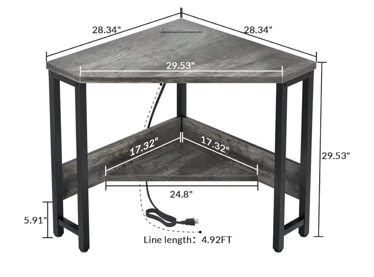 Corner Desk with Built-in Power Strip and Shelf - photo 3