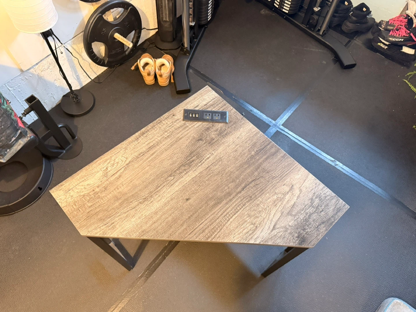 Corner Desk with Built-in Power Strip and Shelf - photo 2