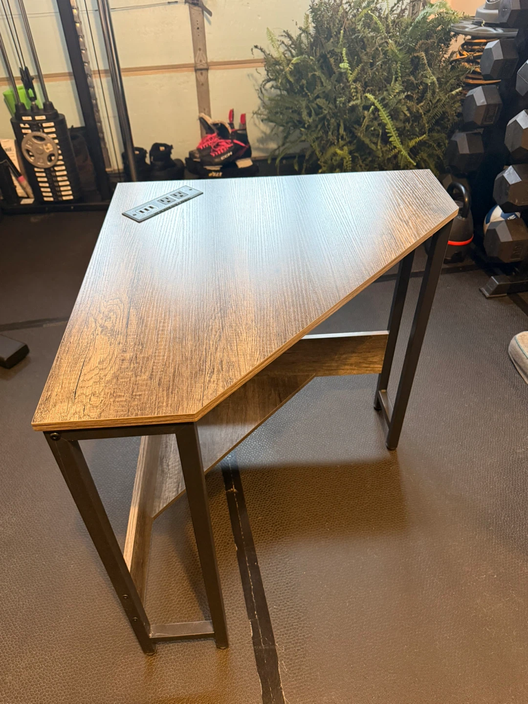 Corner Desk with Built-in Power Strip and Shelf
