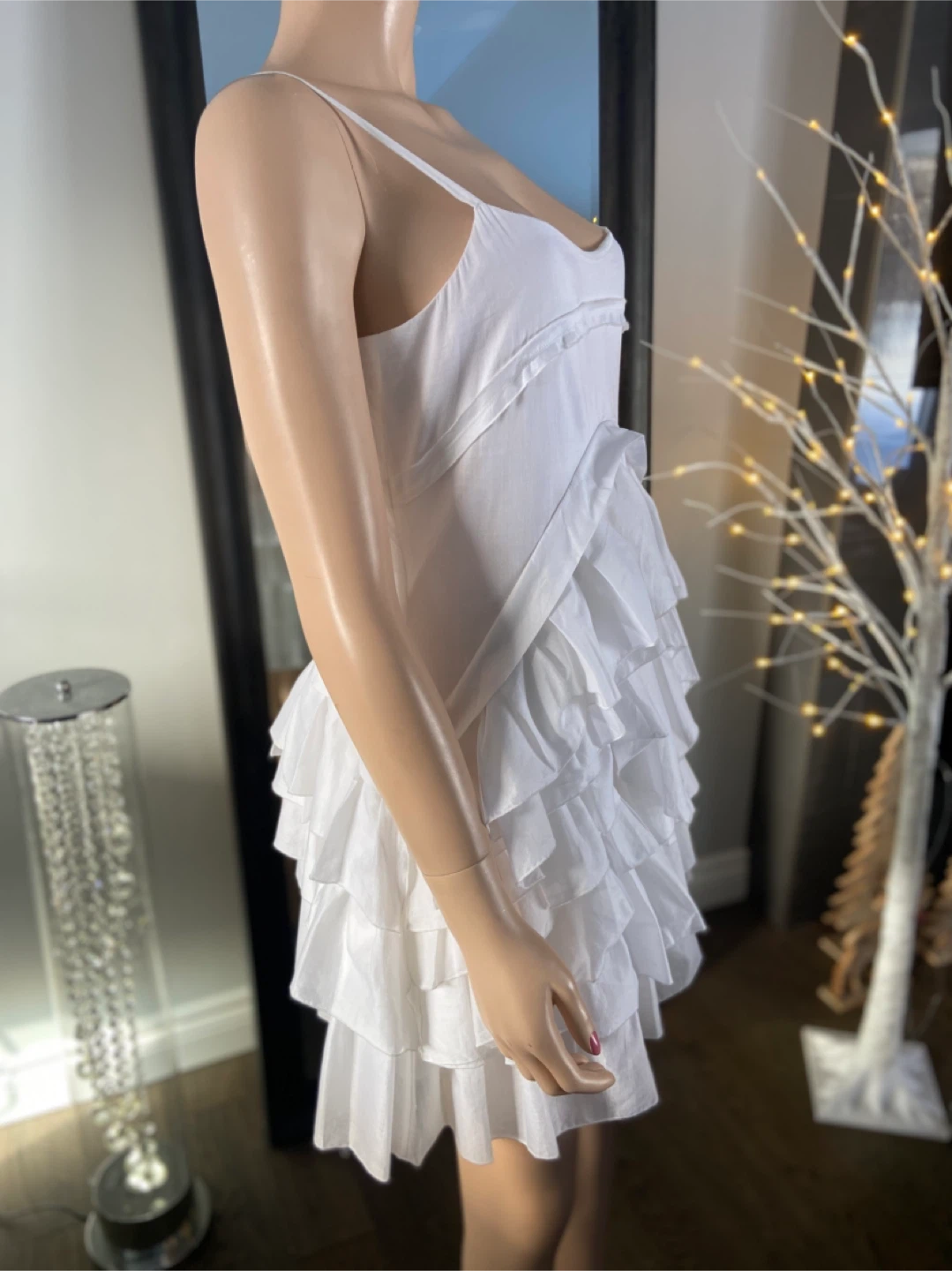 NWT: CK White Cotton Tiered Ruffle Dress - Size 6 - photo 5