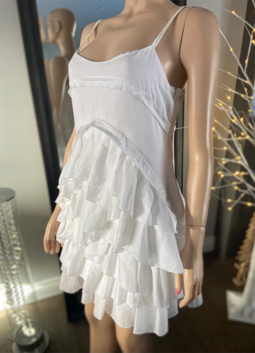 NWT: CK White Cotton Tiered Ruffle Dress - Size 6 - photo 2