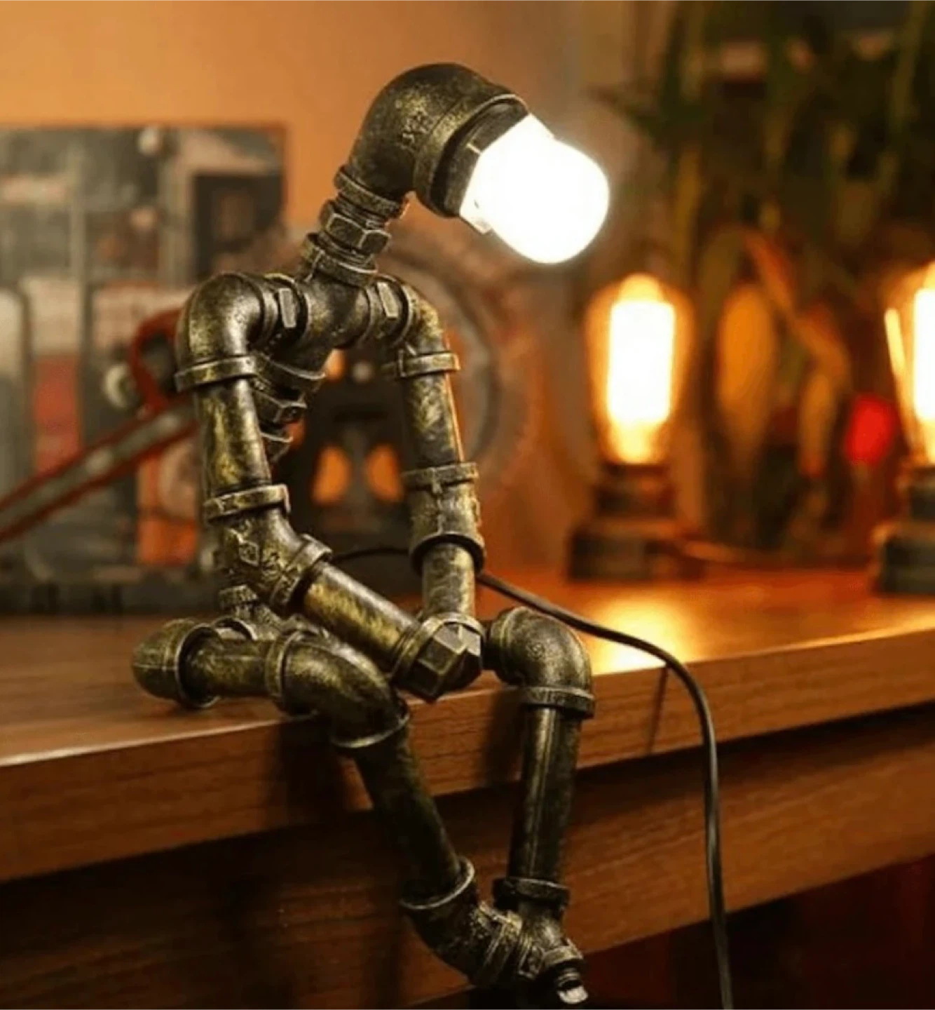 Steampunk Pipe Robot Table Lamp