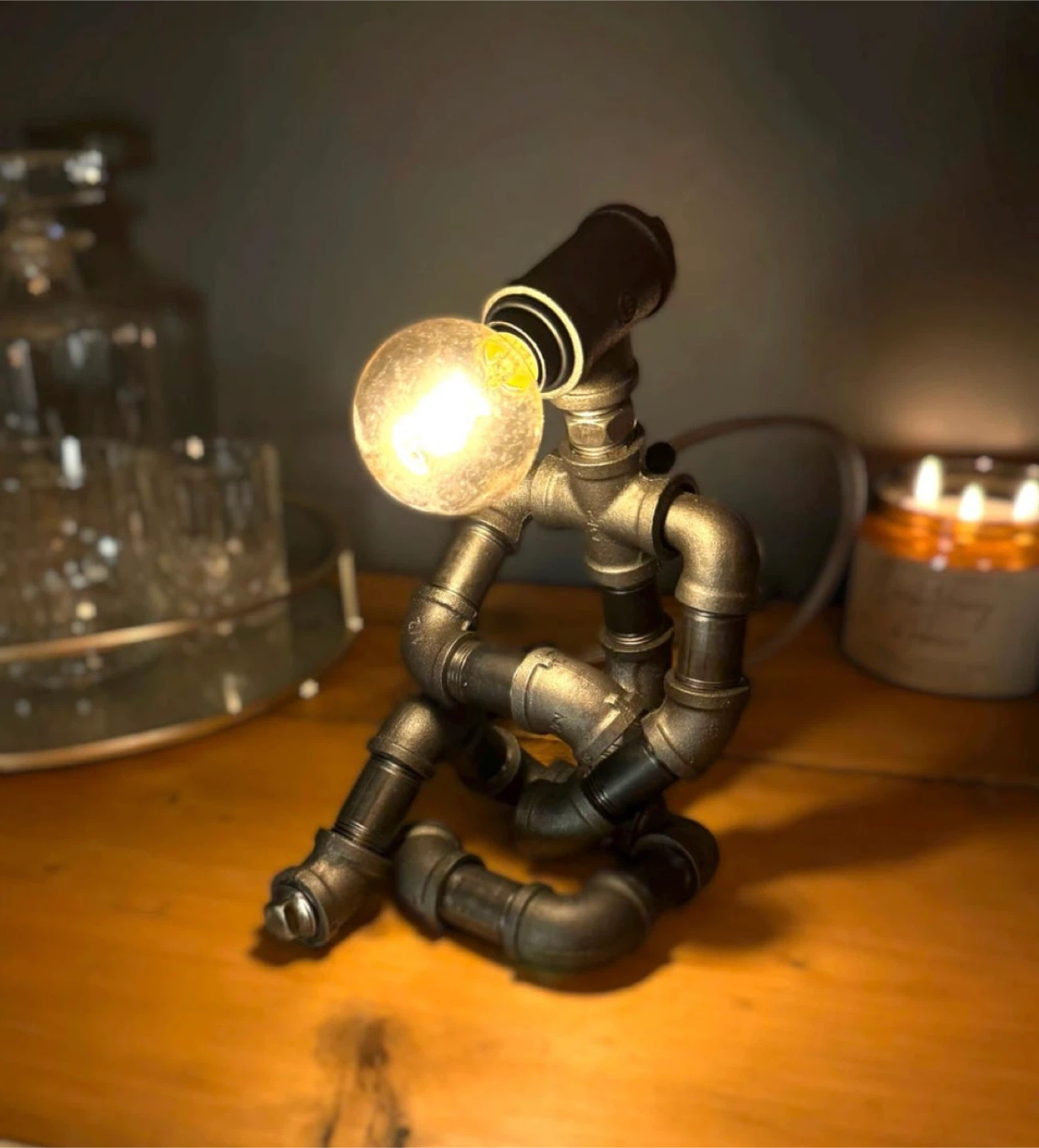 Steampunk Pipe Robot Table Lamp - photo 2
