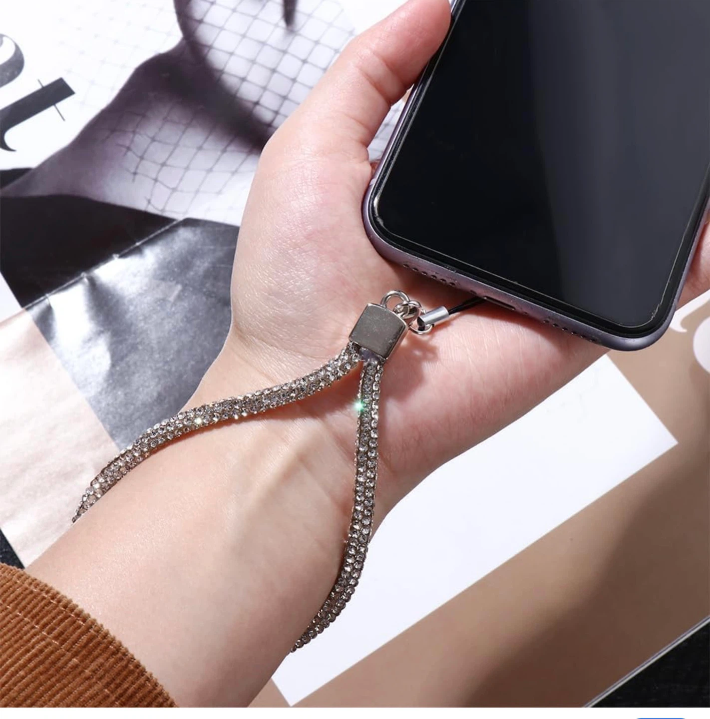 New Rhinestone Phone wrist Lanyard Keychain