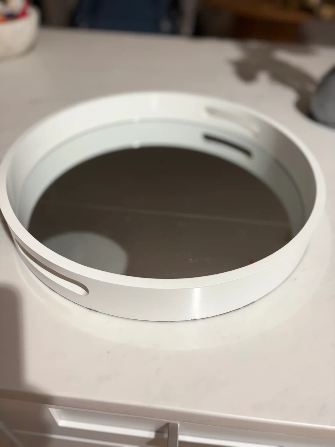 White Round Mirrored Serving Tray with Handles - photo 2