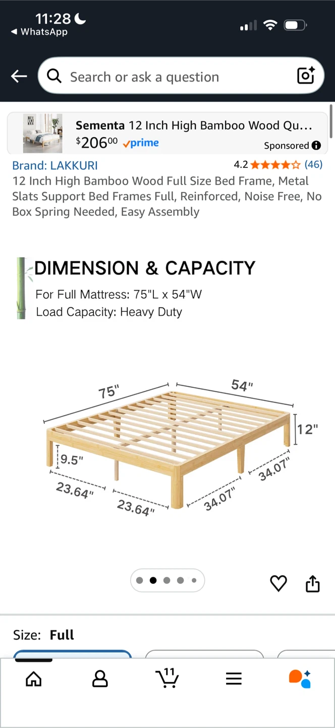 Bed frame full size Lakkuri 12 Inch Bamboo