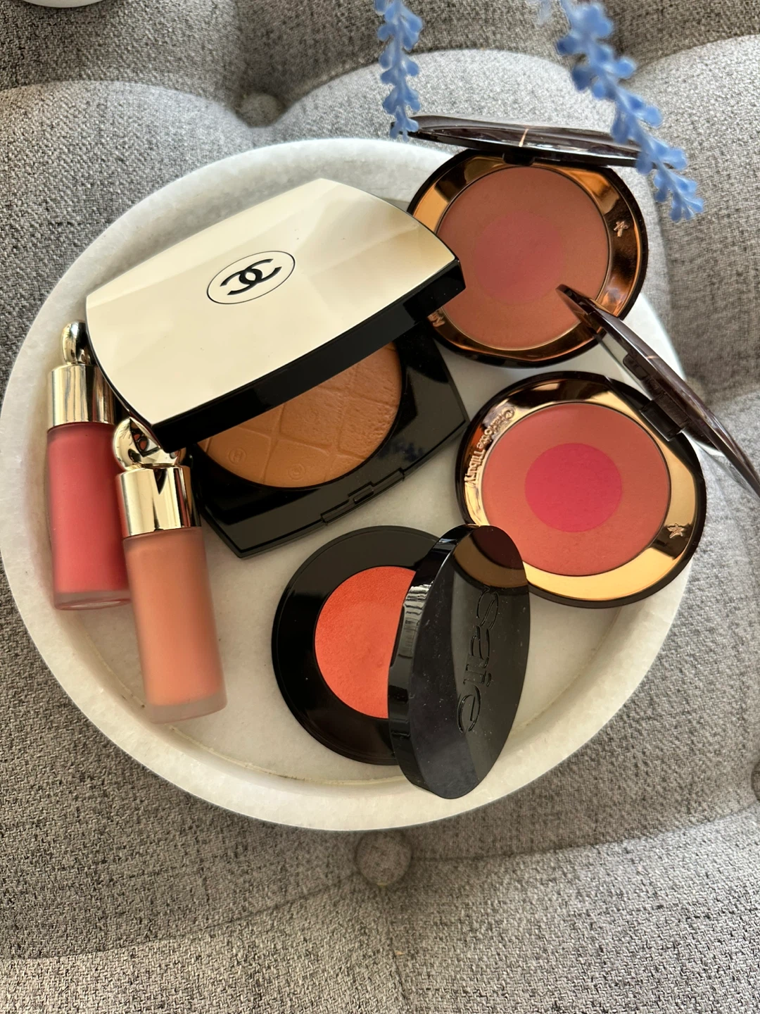 Blush/Highlight- Chanel, Charlotte Tilbury, Rare beauty